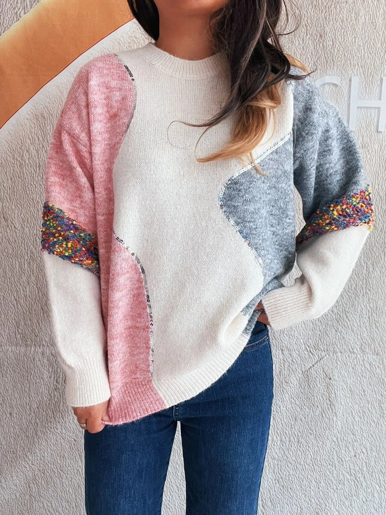 Color Block Dropped Shoulder Sweater sold by Charming Charlie product image thumbnail 3