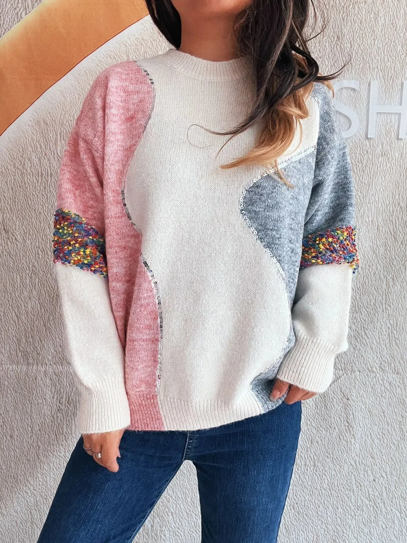 Color Block Dropped Shoulder Sweater sold by Charming Charlie product image thumbnail 4