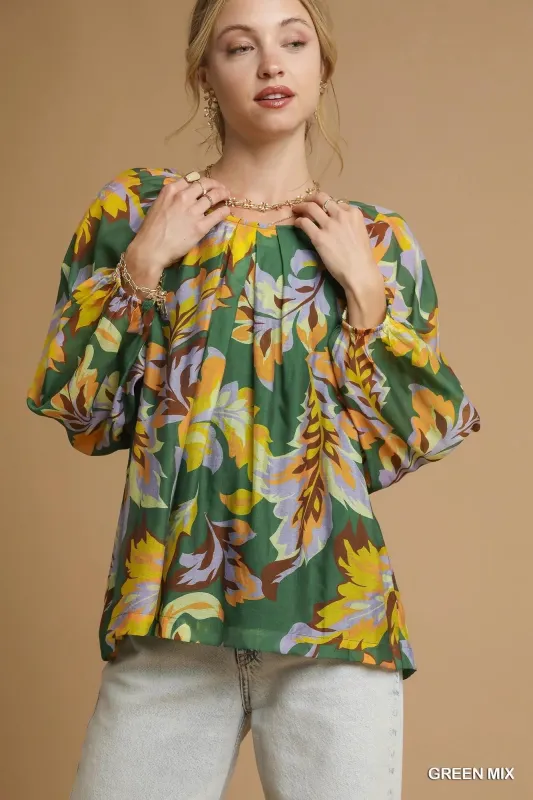 Umgee Mix Abstract Print Balloon Sleeve Blouse sold by Charming Charlie