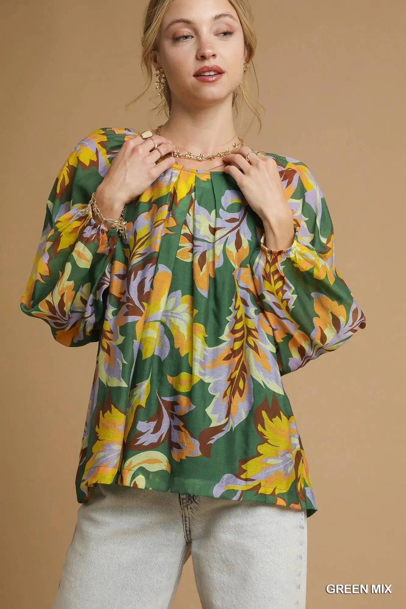 Umgee Mix Abstract Print Balloon Sleeve Blouse sold by Charming Charlie