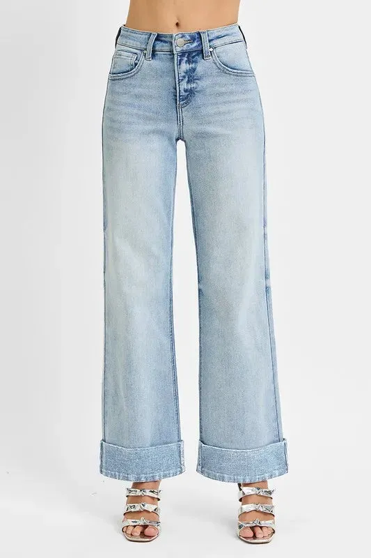RISEN Full Size Tummy Control High Rise Ankle Wide Cuffed Jeans Plus Size sold by Charming Charlie