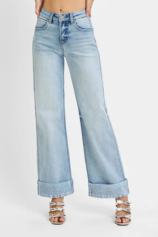 RISEN Full Size Tummy Control High Rise Ankle Wide Cuffed Jeans Plus Size sold by Charming Charlie product image thumbnail 3