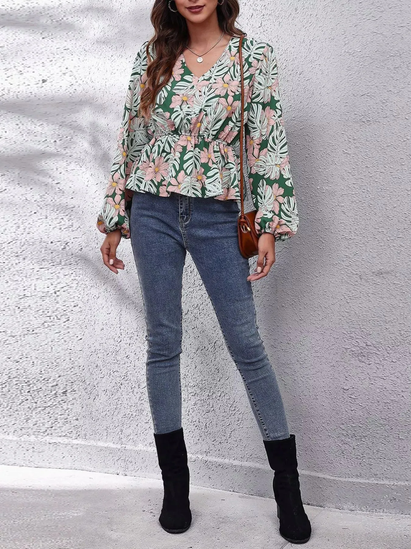 Floral V-Neck Balloon Sleeve Blouse sold by Charming Charlie product image thumbnail 3