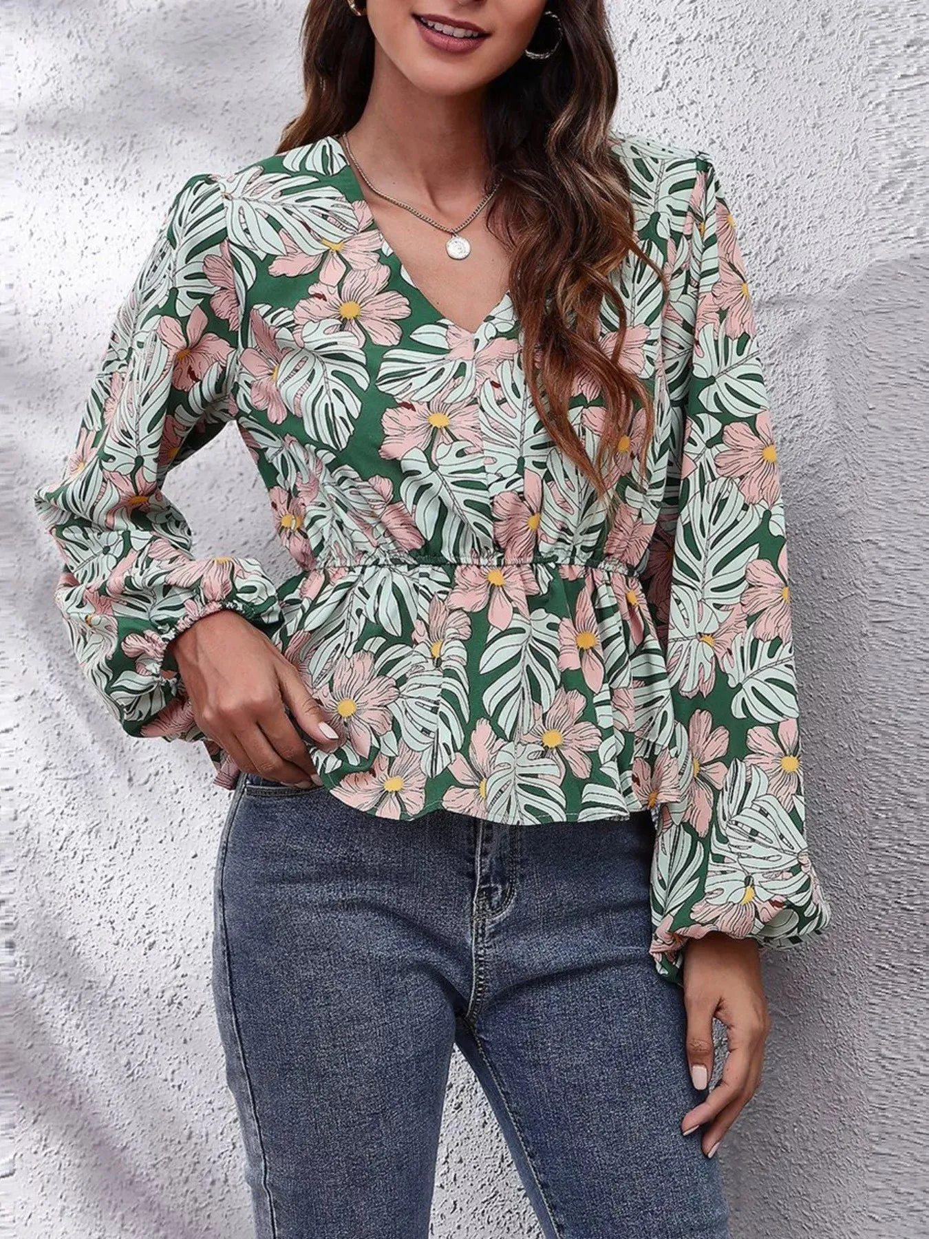 Floral V-Neck Balloon Sleeve Blouse sold by Charming Charlie product image thumbnail 2