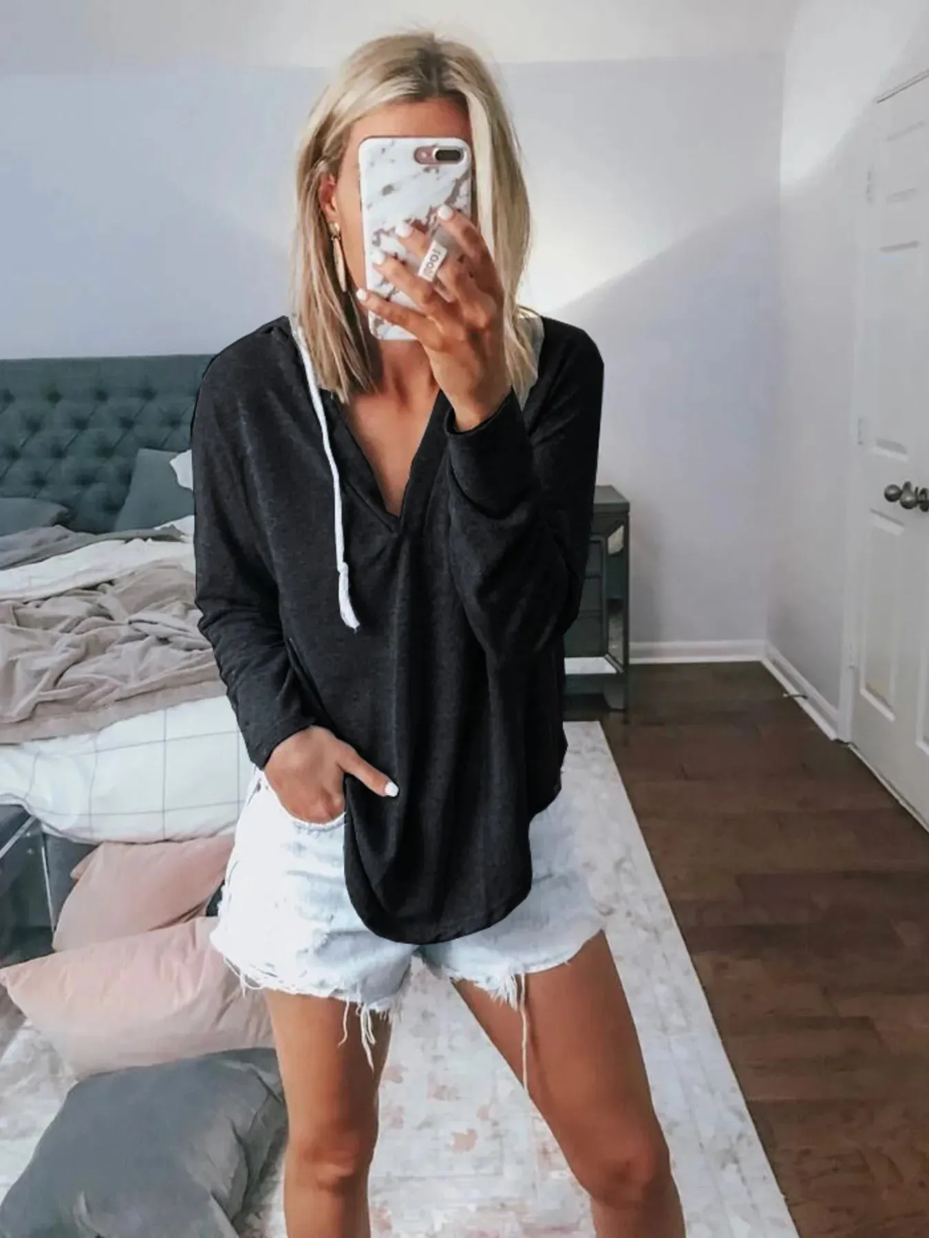 Full Size Drawstring Long Sleeve Hoodie Plus Size sold by Charming Charlie product image thumbnail 4