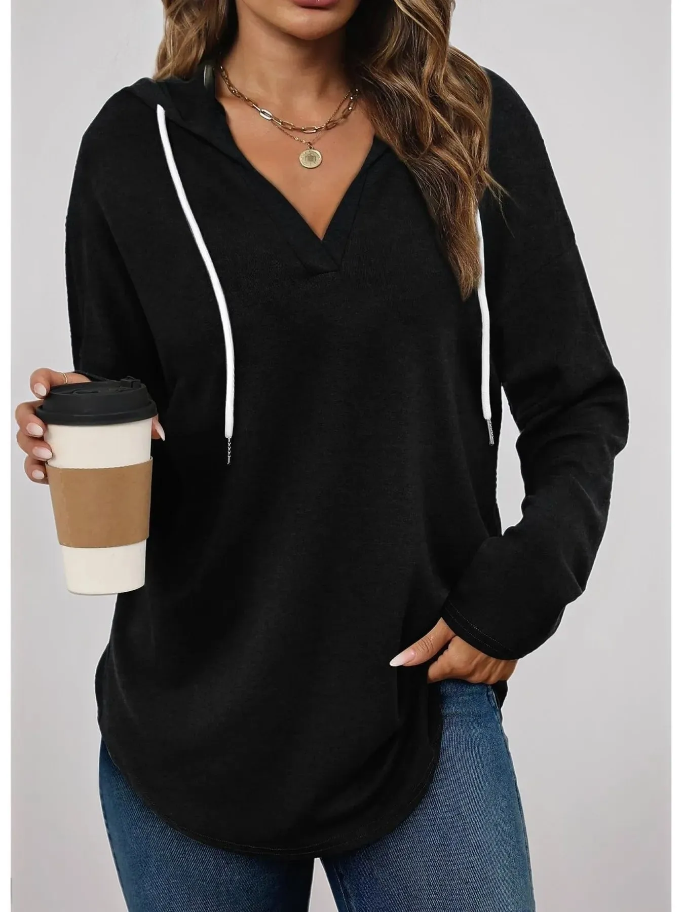 Full Size Drawstring Long Sleeve Hoodie Plus Size sold by Charming Charlie product image thumbnail 2