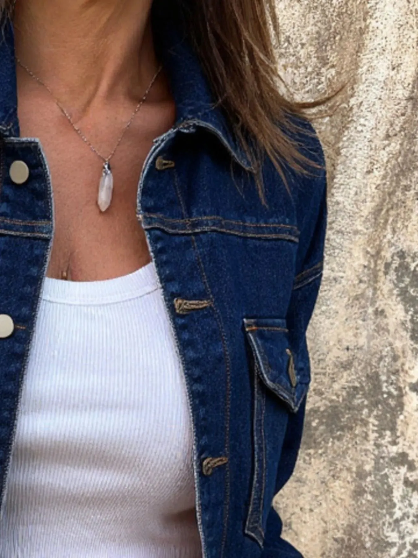 Button Up Long Sleeve Denim Jacket sold by Charming Charlie product image thumbnail 3