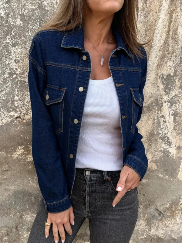 Button Up Long Sleeve Denim Jacket sold by Charming Charlie