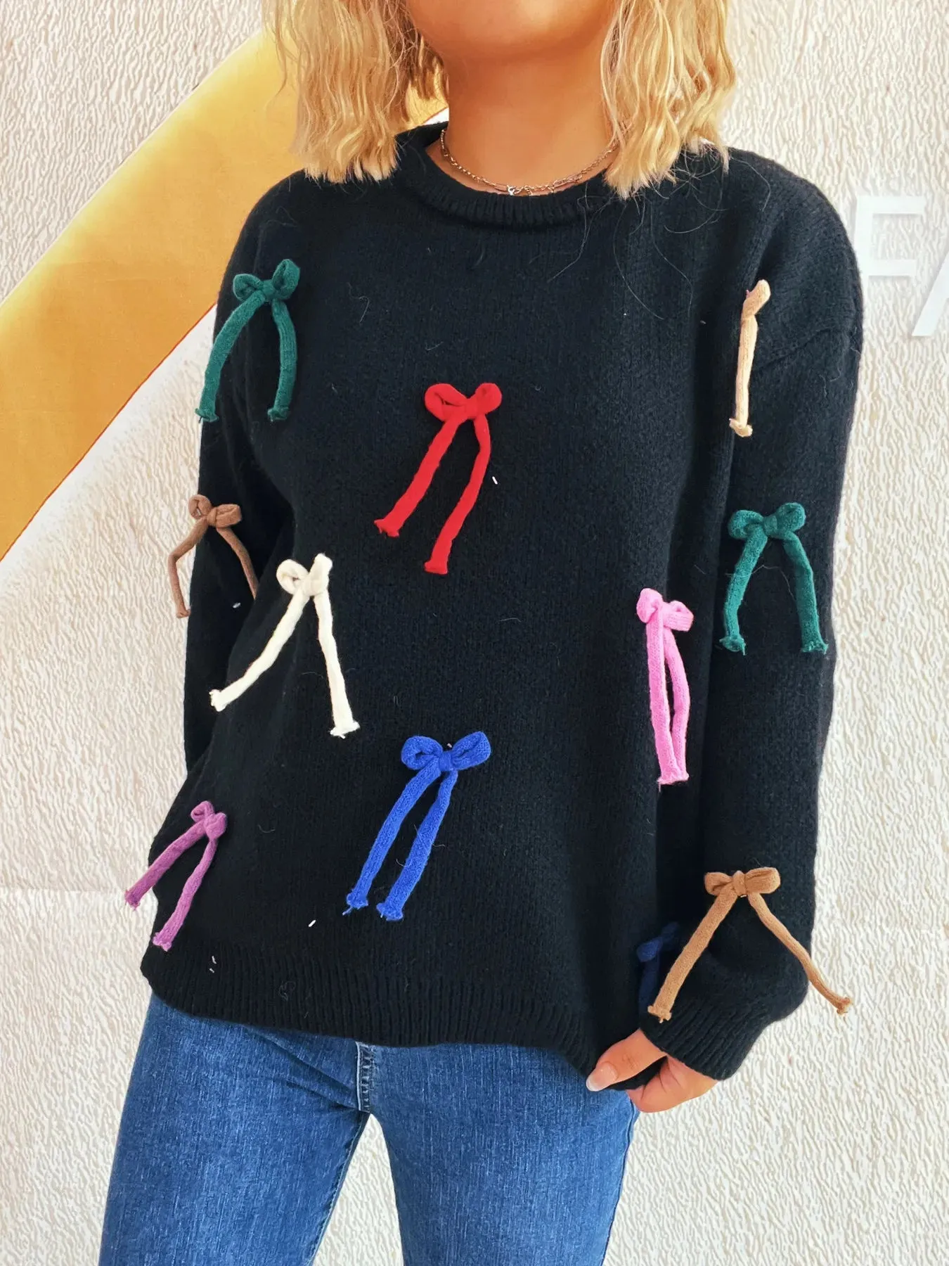 Colorful Bow Round Neck Sweater sold by Charming Charlie product image thumbnail 3