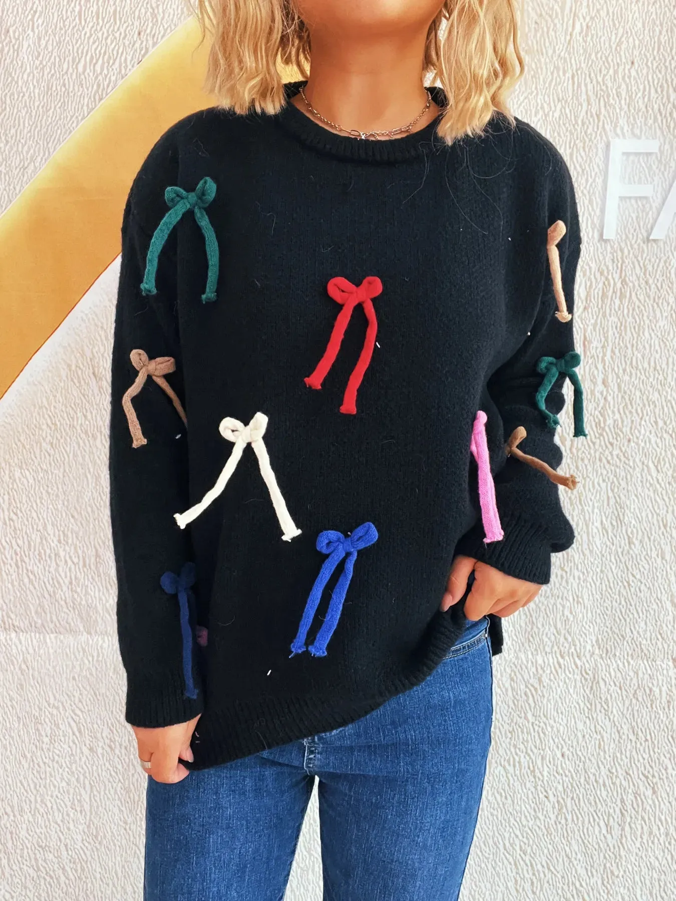 Colorful Bow Round Neck Sweater sold by Charming Charlie product image thumbnail 4