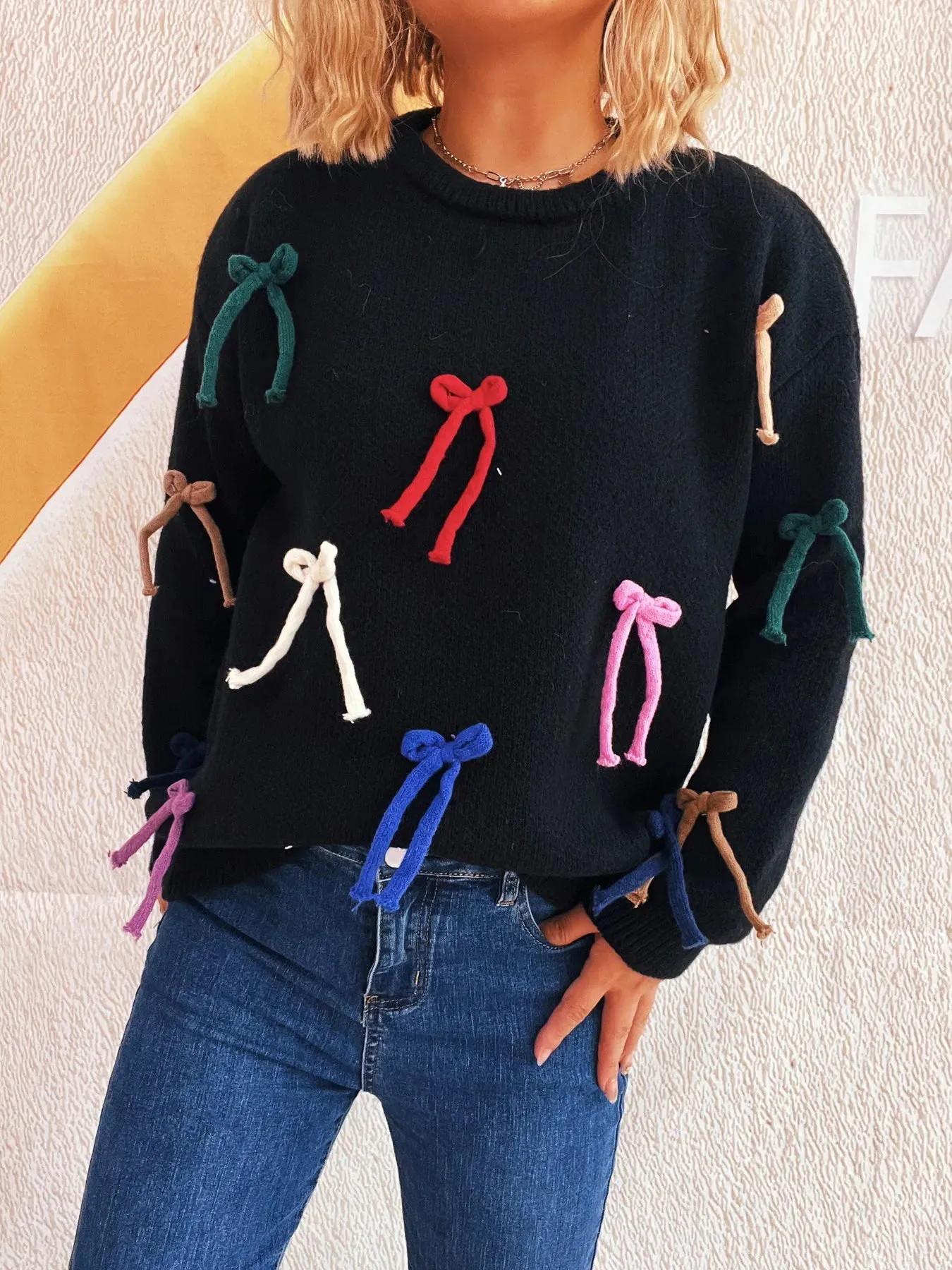 Colorful Bow Round Neck Sweater sold by Charming Charlie product image thumbnail 2