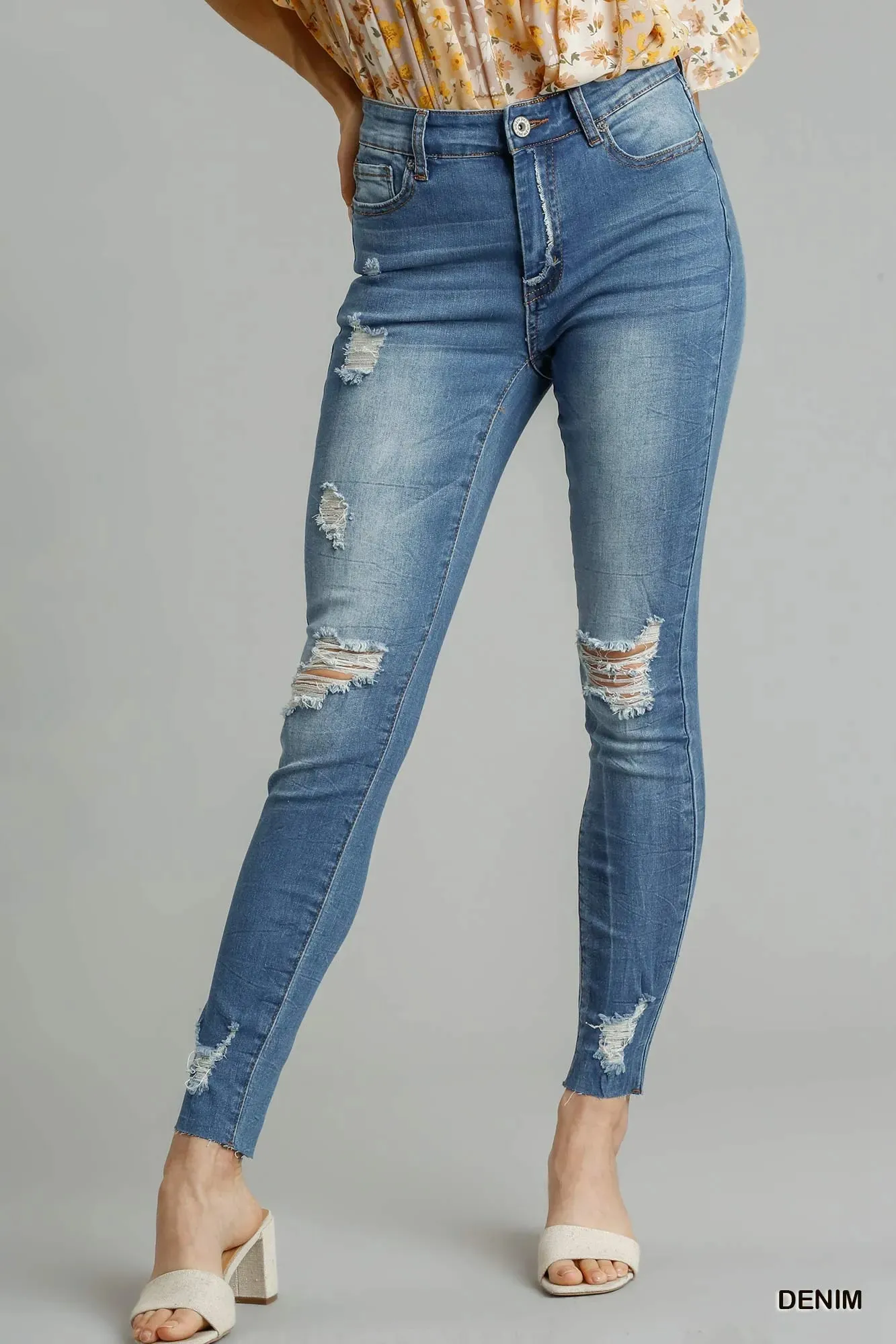 Umgee Distressed Skinny Jeans with Edge Detail sold by Charming Charlie