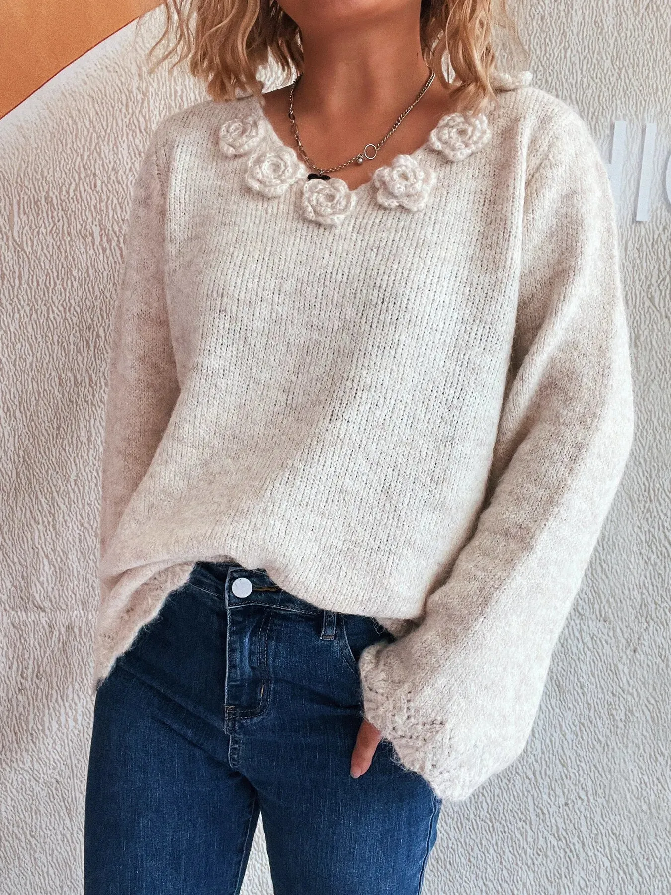 Flower V-Neck Long Sleeve Sweater sold by Charming Charlie product image thumbnail 2