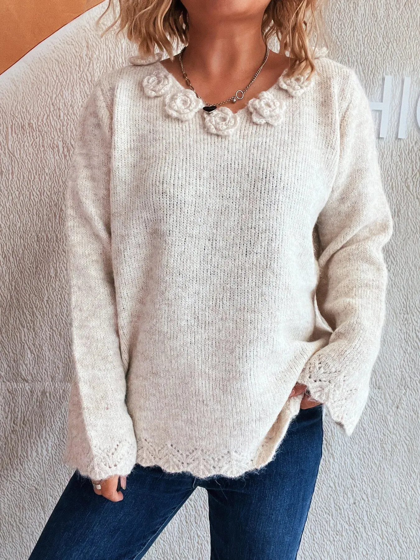 Flower V-Neck Long Sleeve Sweater sold by Charming Charlie product image thumbnail 3
