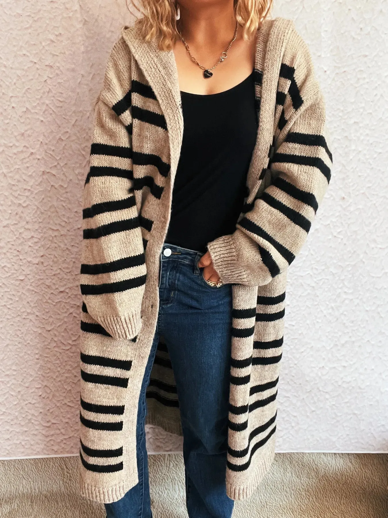 Striped Open Front Hooded Cardigan sold by Charming Charlie product image thumbnail 3