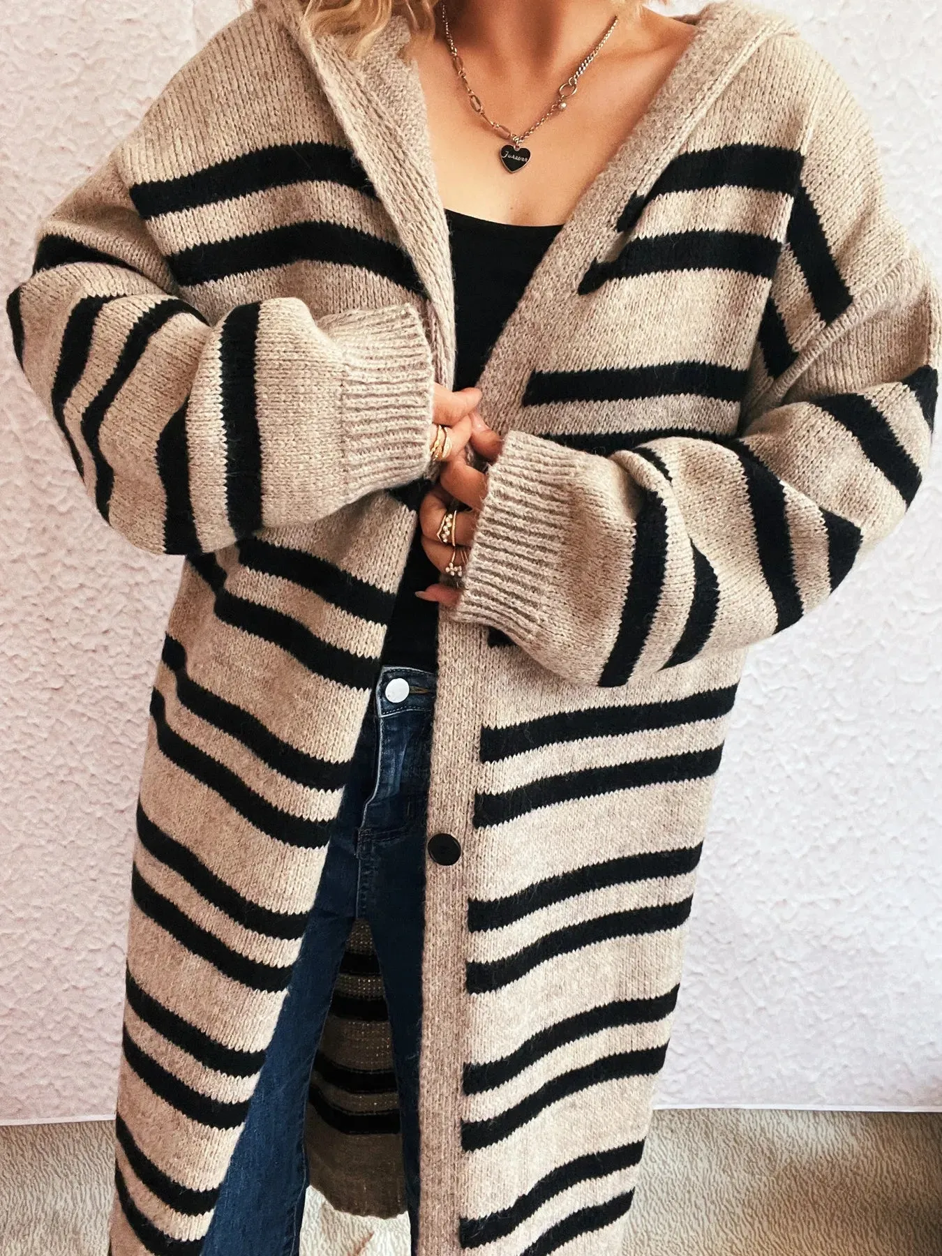 Striped Open Front Hooded Cardigan sold by Charming Charlie product image thumbnail 4
