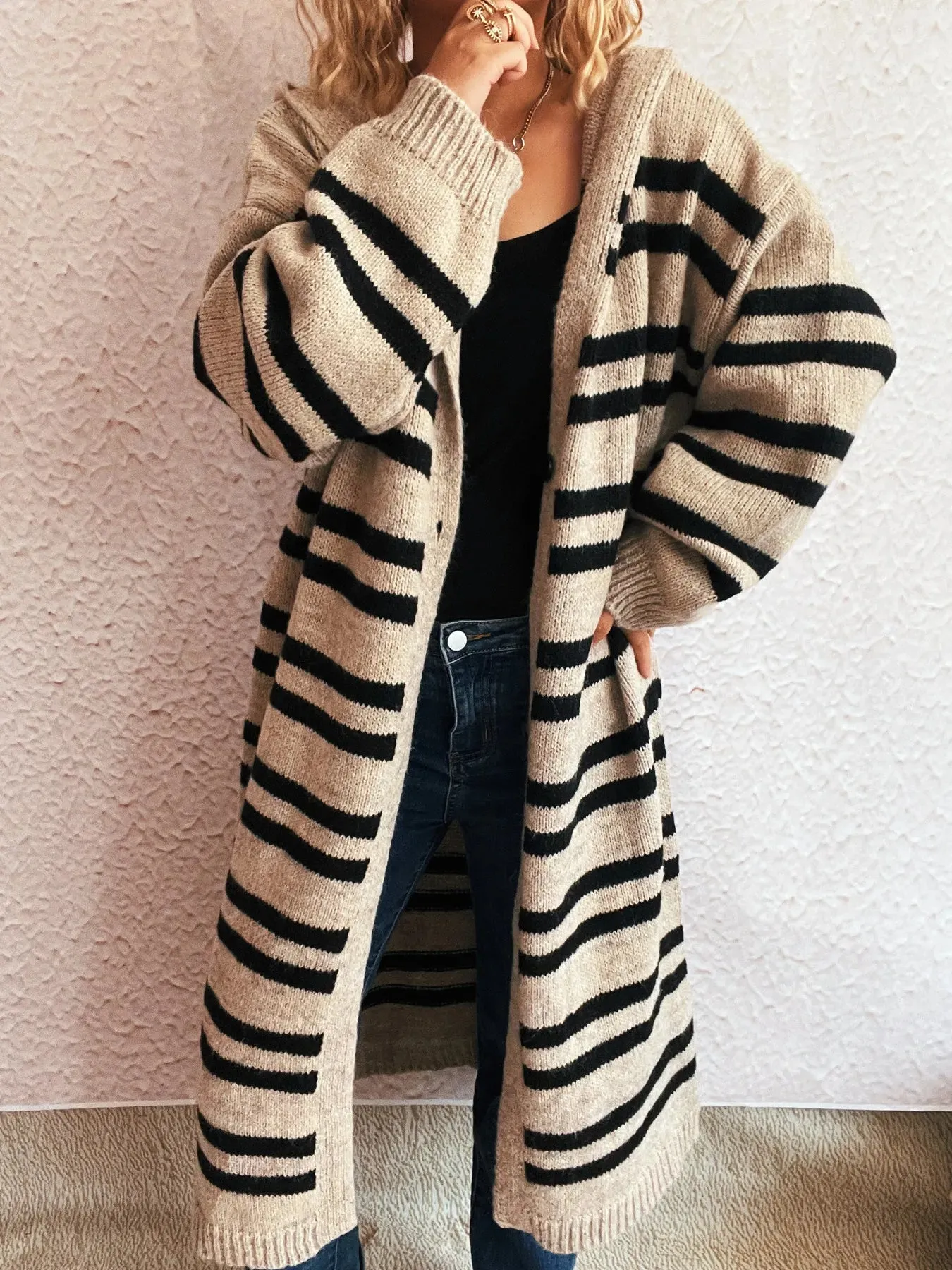 Striped Open Front Hooded Cardigan sold by Charming Charlie