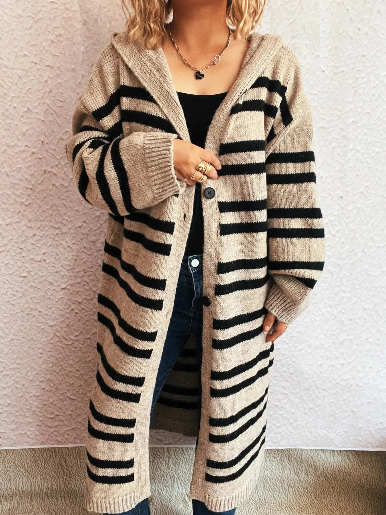 Striped Open Front Hooded Cardigan sold by Charming Charlie product image thumbnail 5