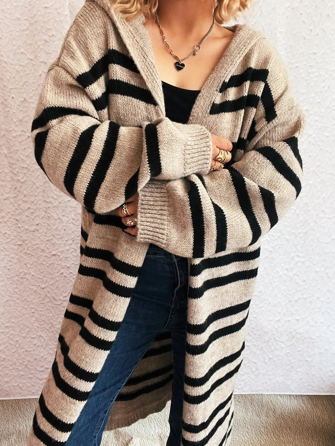 Striped Open Front Hooded Cardigan sold by Charming Charlie product image thumbnail 2