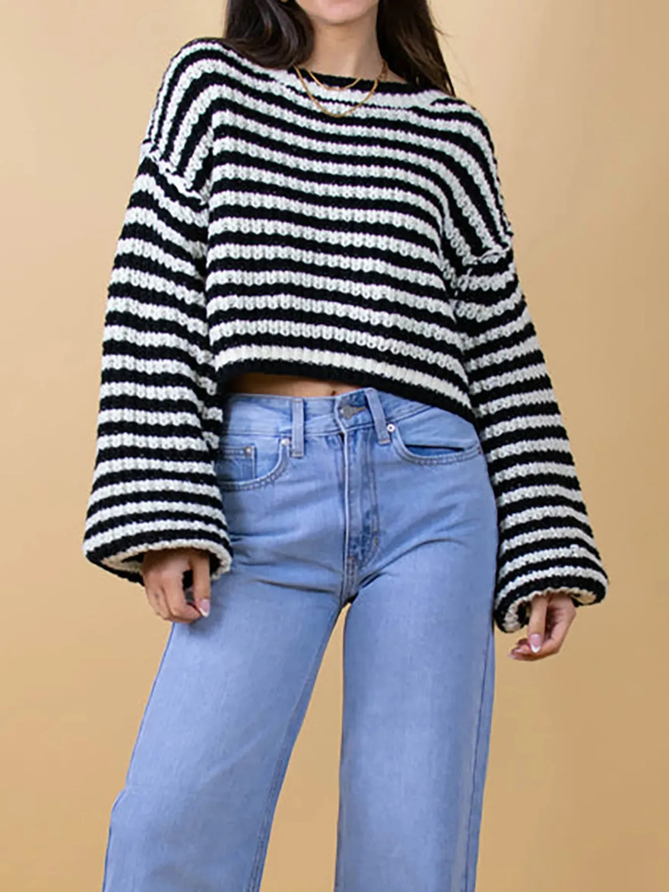 Oversized Striped Drop Shoulder Sweater sold by Charming Charlie product image thumbnail 3