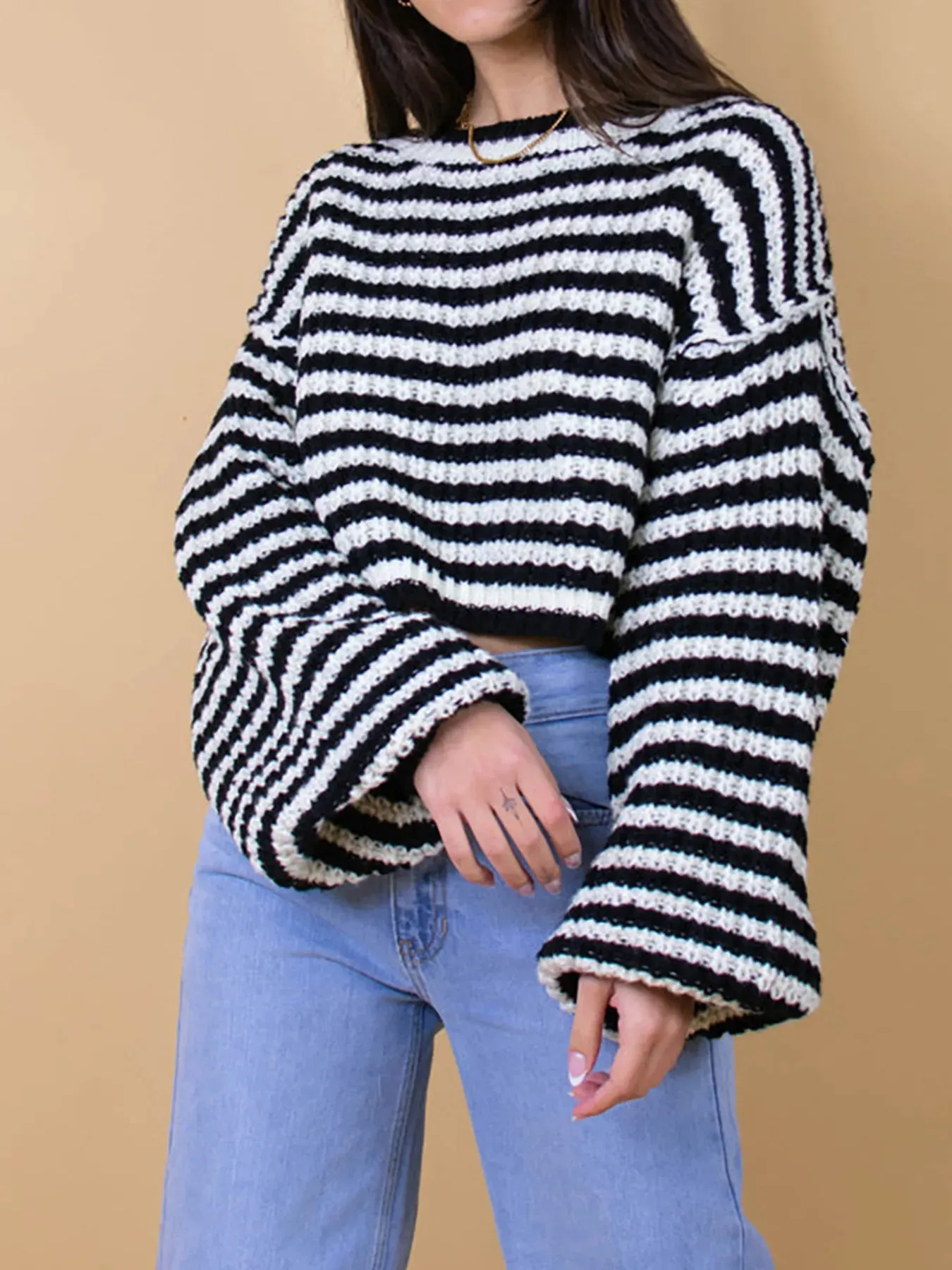 Oversized Striped Drop Shoulder Sweater sold by Charming Charlie product image thumbnail 4