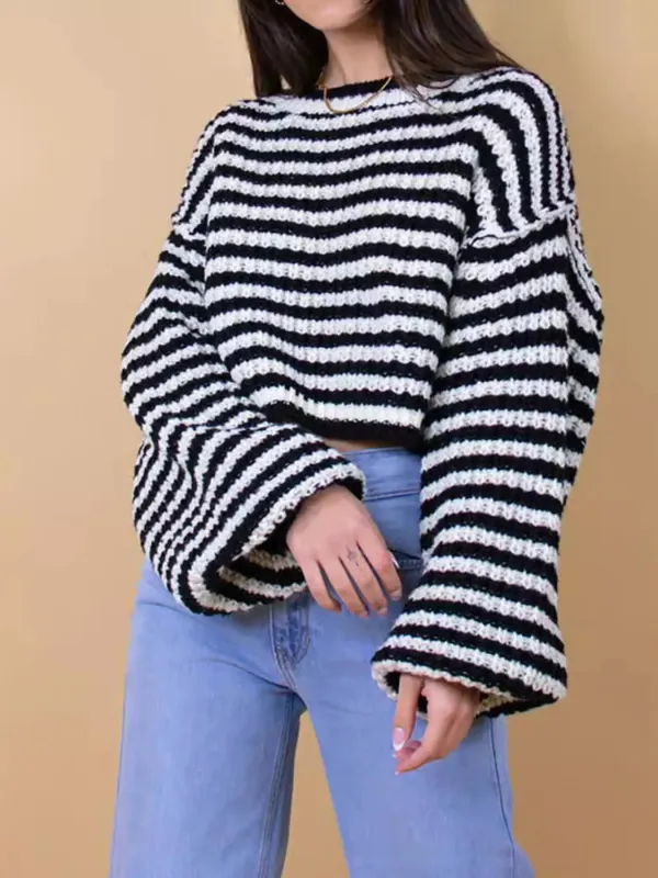 Oversized Striped Drop Shoulder Sweater sold by Charming Charlie