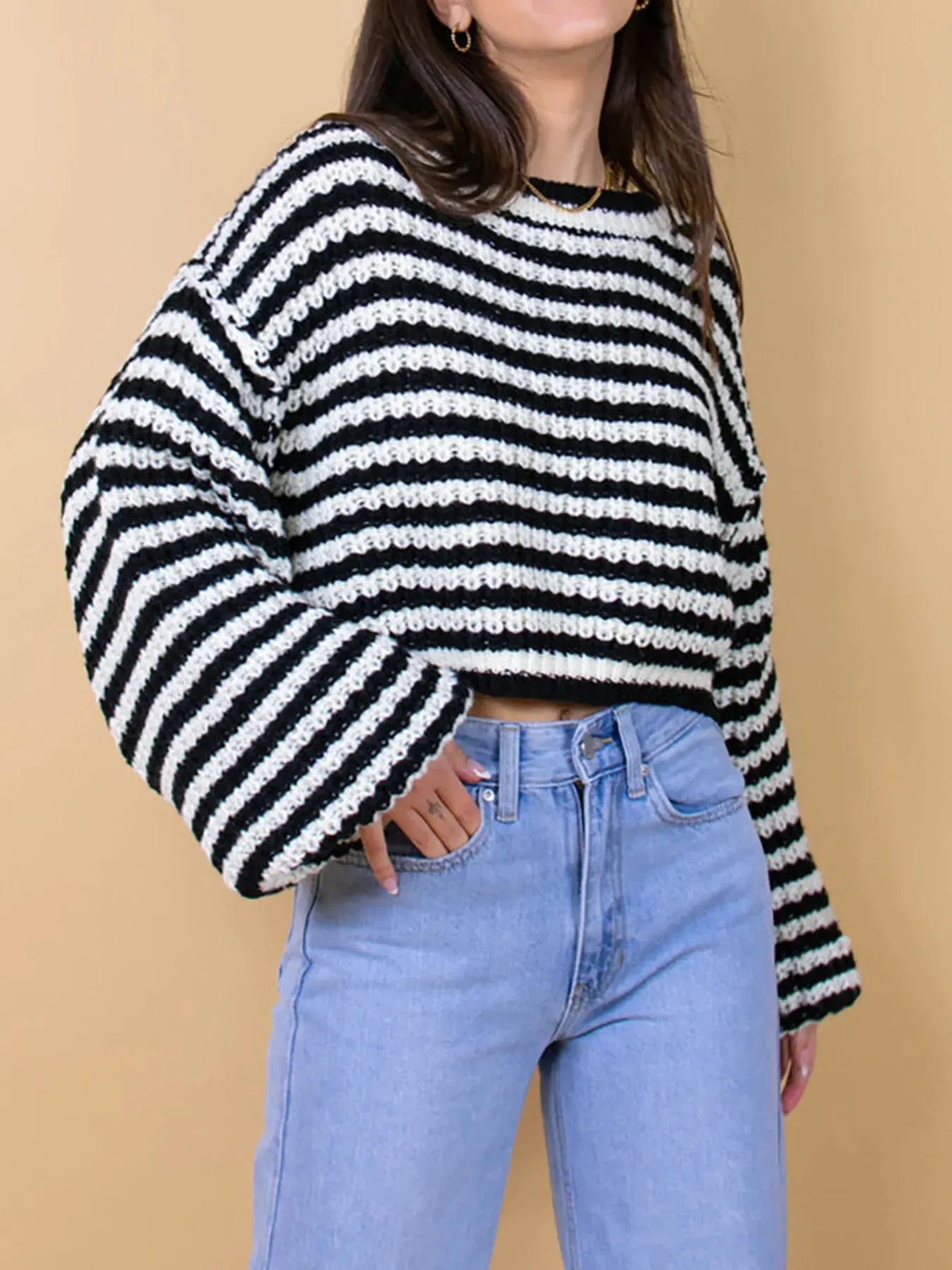Oversized Striped Drop Shoulder Sweater sold by Charming Charlie product image thumbnail 2