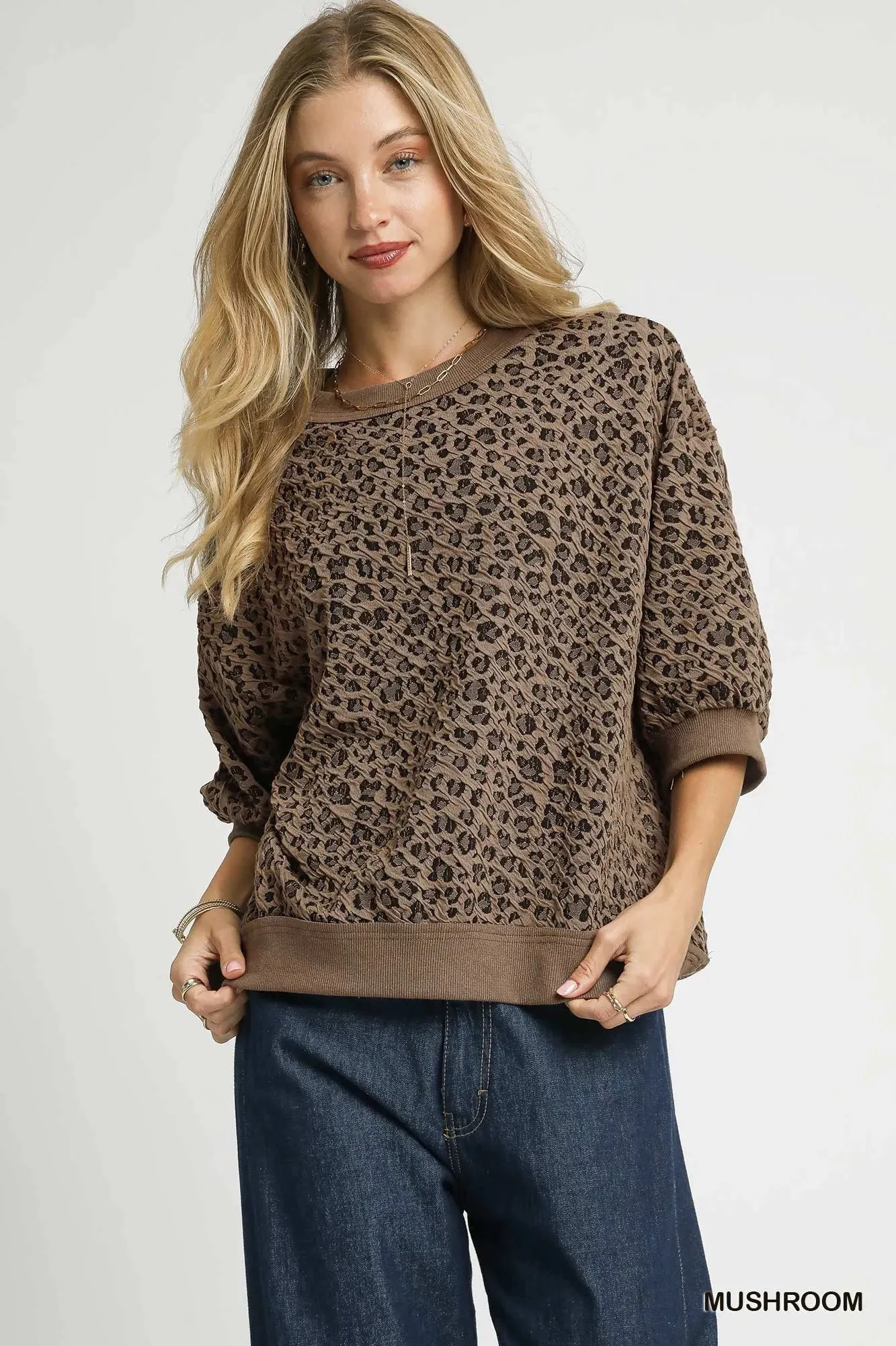 Umgee Oversized Leopard Round Neck Sweatshirt sold by Charming Charlie product image thumbnail 2