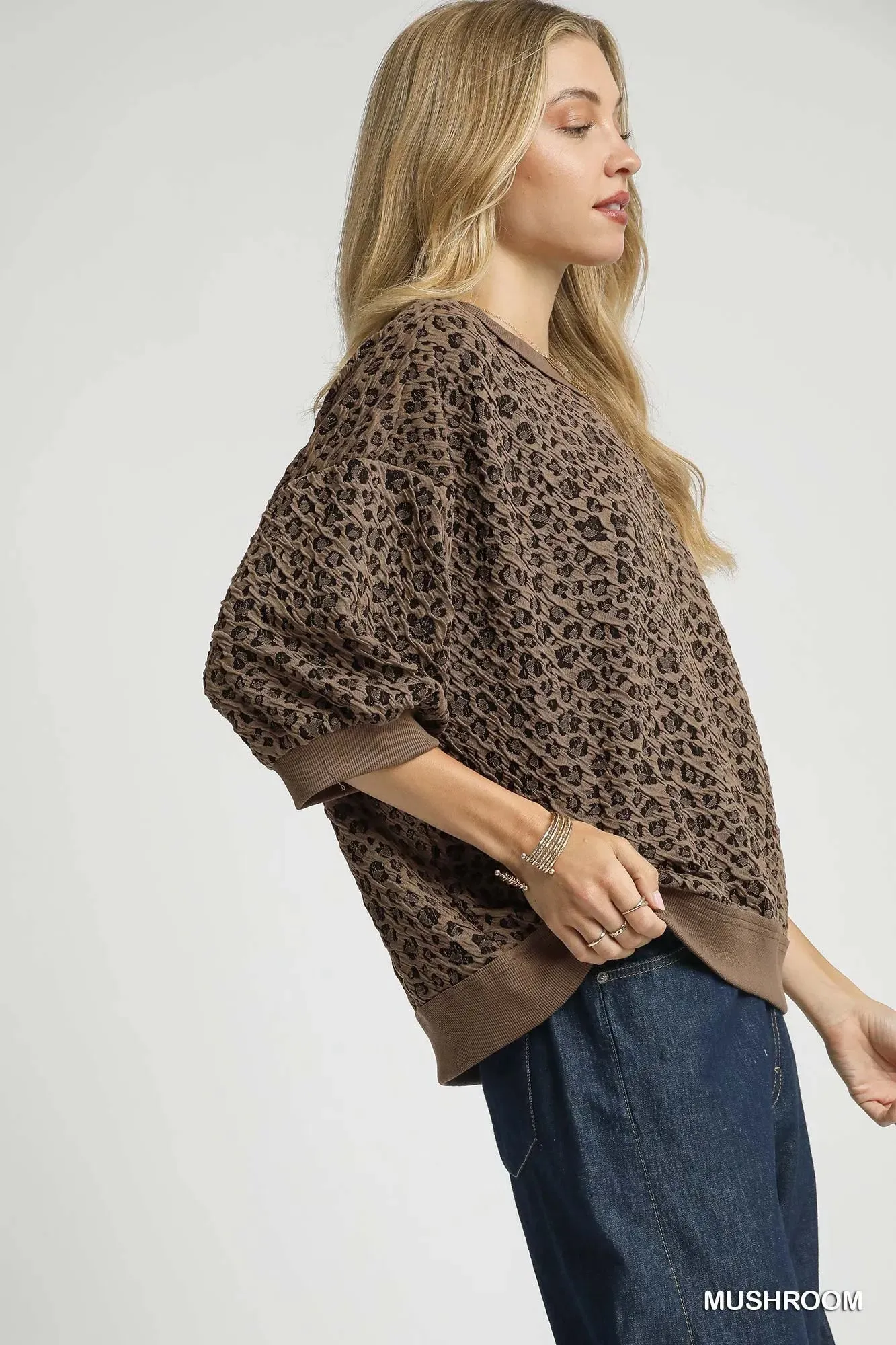 Umgee Oversized Leopard Round Neck Sweatshirt sold by Charming Charlie product image thumbnail 3