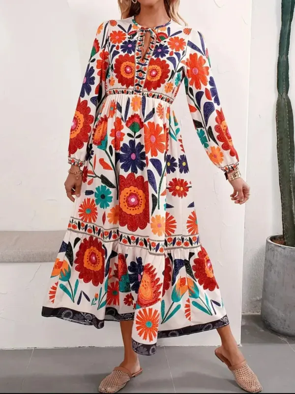 Floral Tie Waist Long Sleeve Dress sold by Charming Charlie