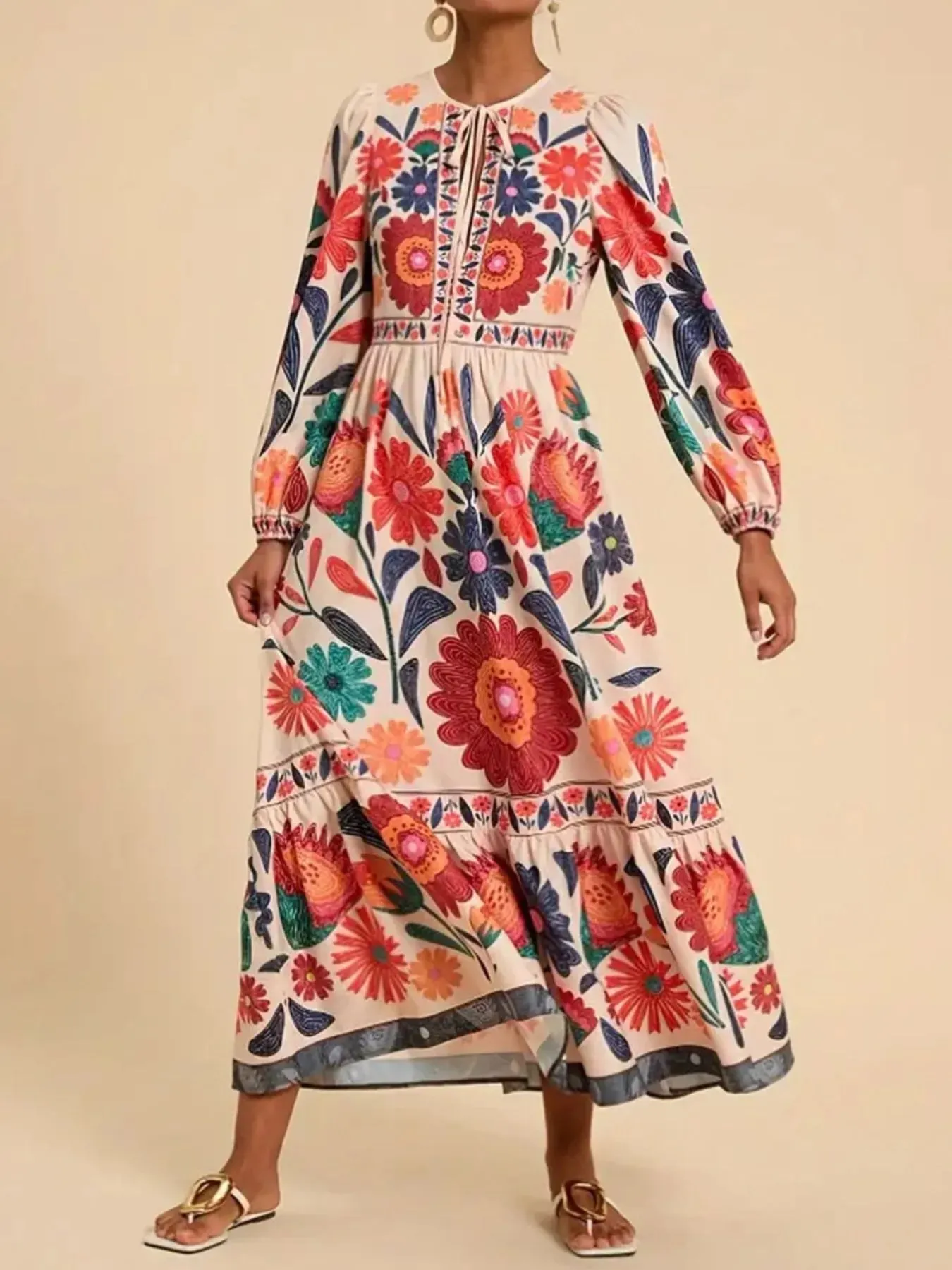 Floral Tie Waist Long Sleeve Dress sold by Charming Charlie product image thumbnail 3