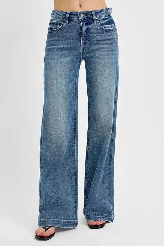 RISEN Full Size Tummy Control High Rise Wide Adjustable Waist Band Jeans Plus Size sold by Charming Charlie