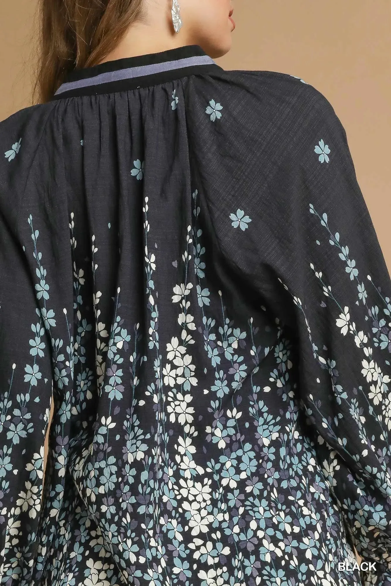 Umgee Full Size Floral Vine Print Blouse with Balloon Sleeves Plus Size sold by Charming Charlie product image thumbnail 5