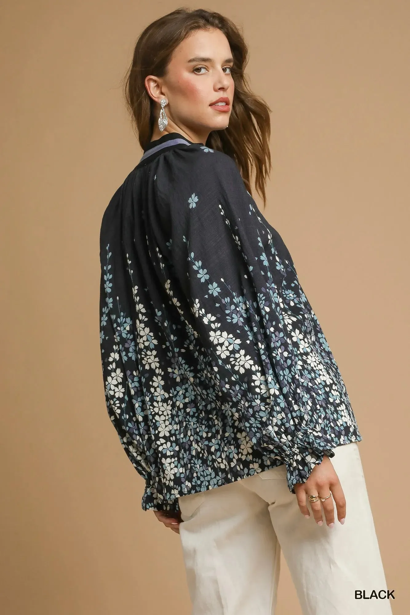 Umgee Full Size Floral Vine Print Blouse with Balloon Sleeves Plus Size sold by Charming Charlie product image thumbnail 3