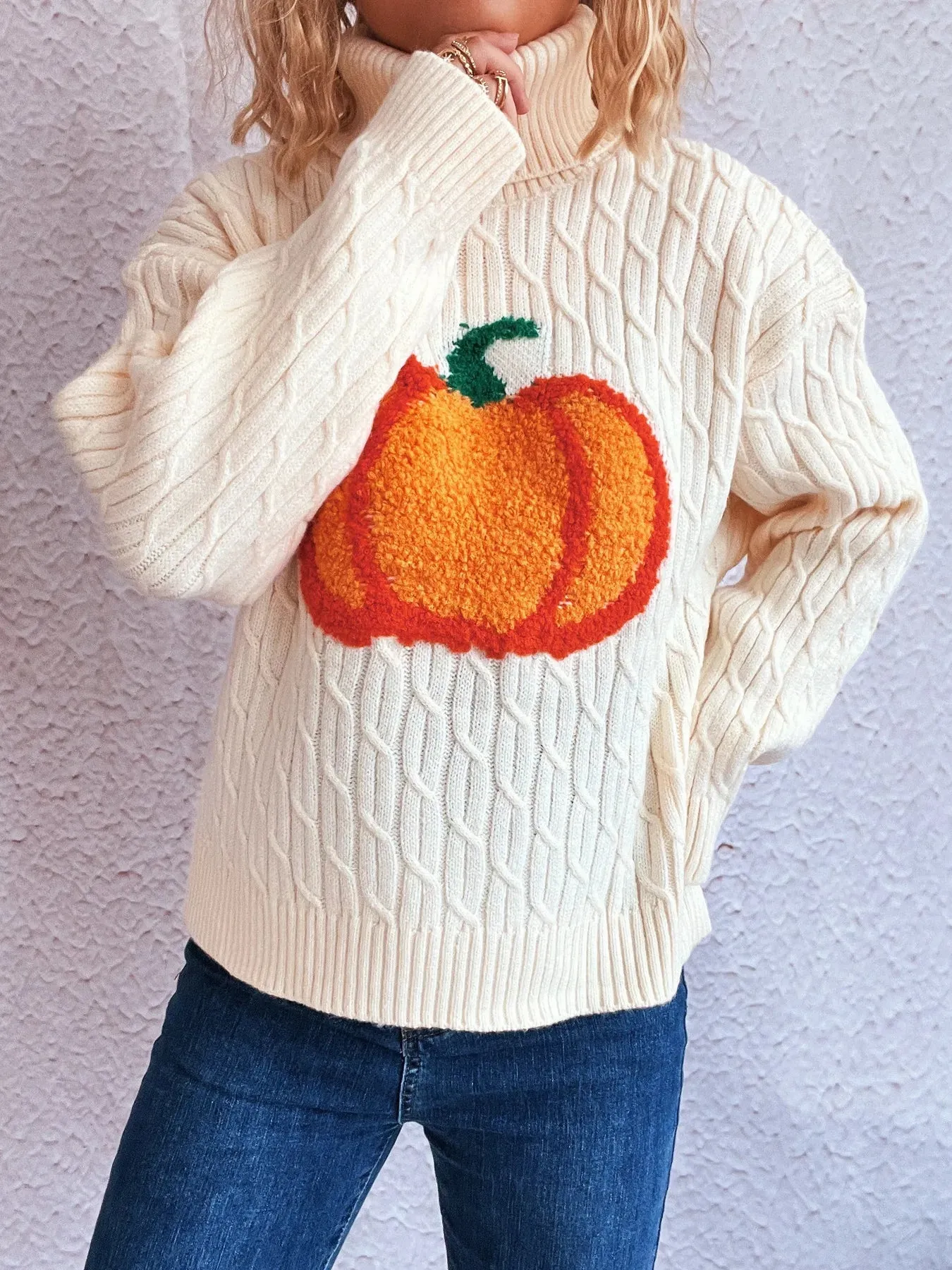 Pumpkin Turtleneck Long Sleeve Sweater sold by Charming Charlie product image thumbnail 3