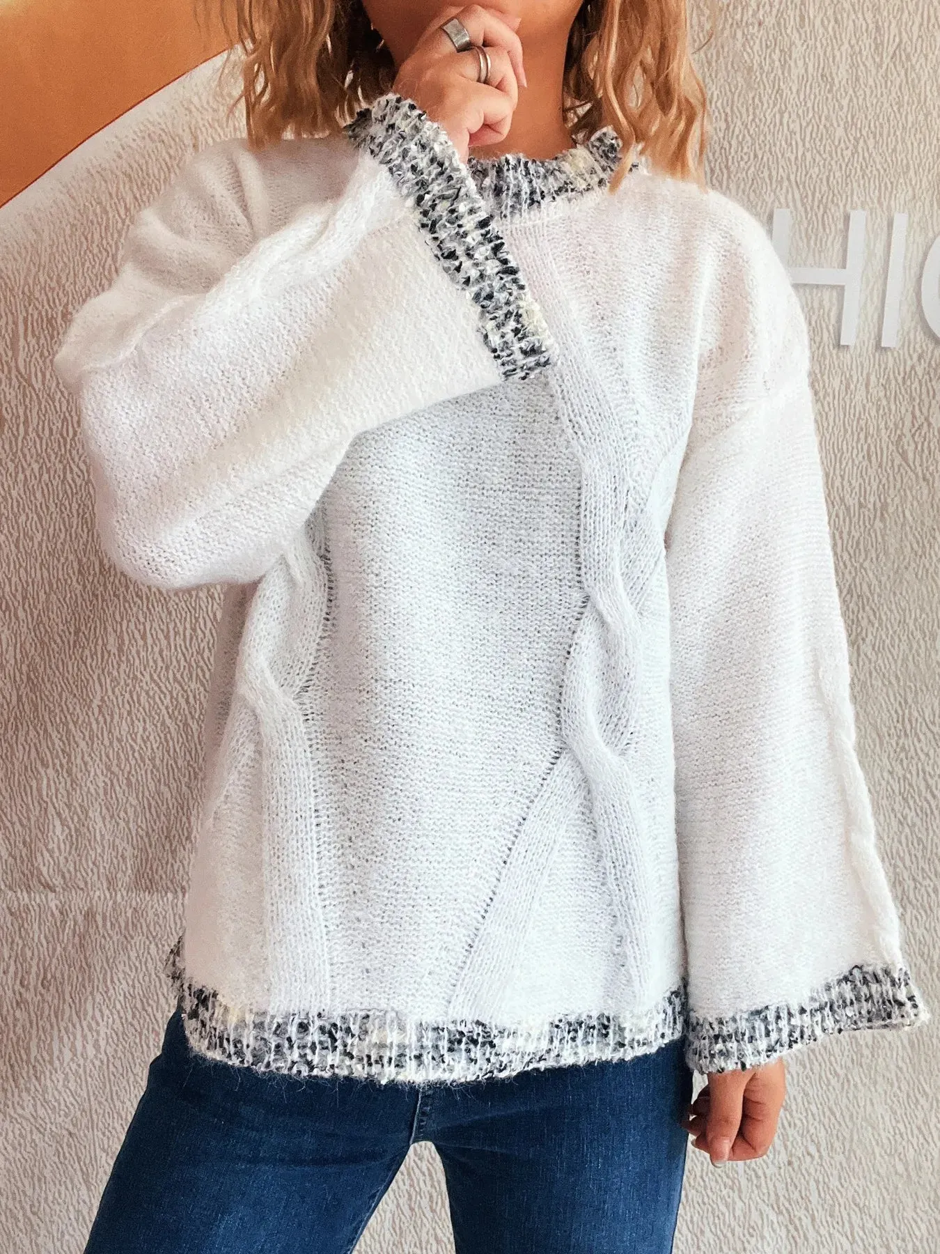 Contrast Trim Detail Round Neck Sweater sold by Charming Charlie