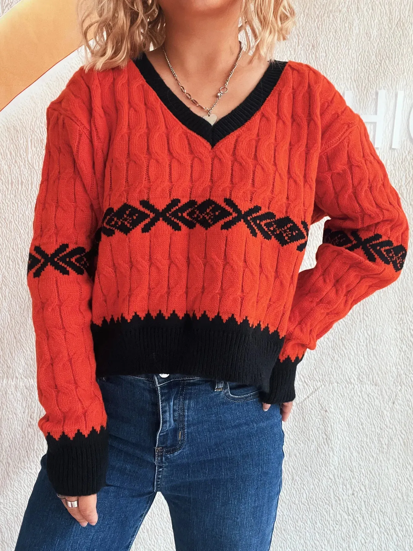 Cable Knit V-Neck Sweater sold by Charming Charlie product image thumbnail 2