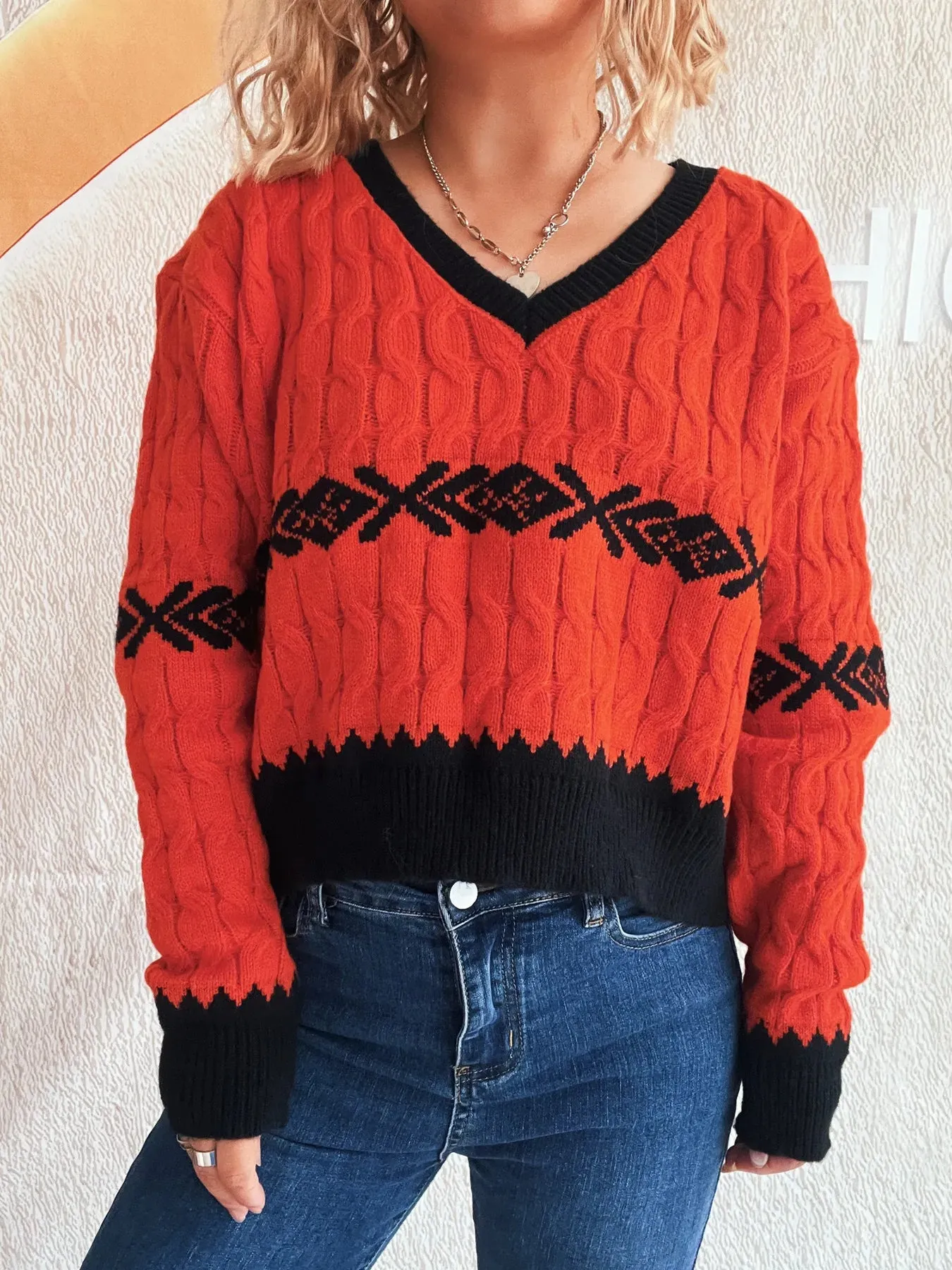 Cable Knit V-Neck Sweater sold by Charming Charlie product image thumbnail 3