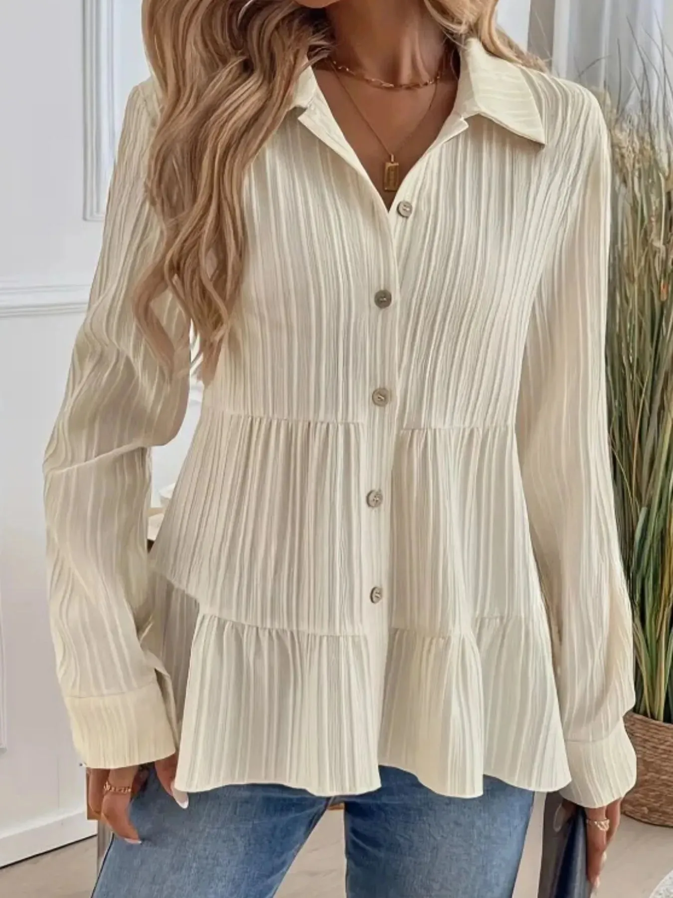 Striped Button-Down Tiered Shirt sold by Charming Charlie product image thumbnail 2