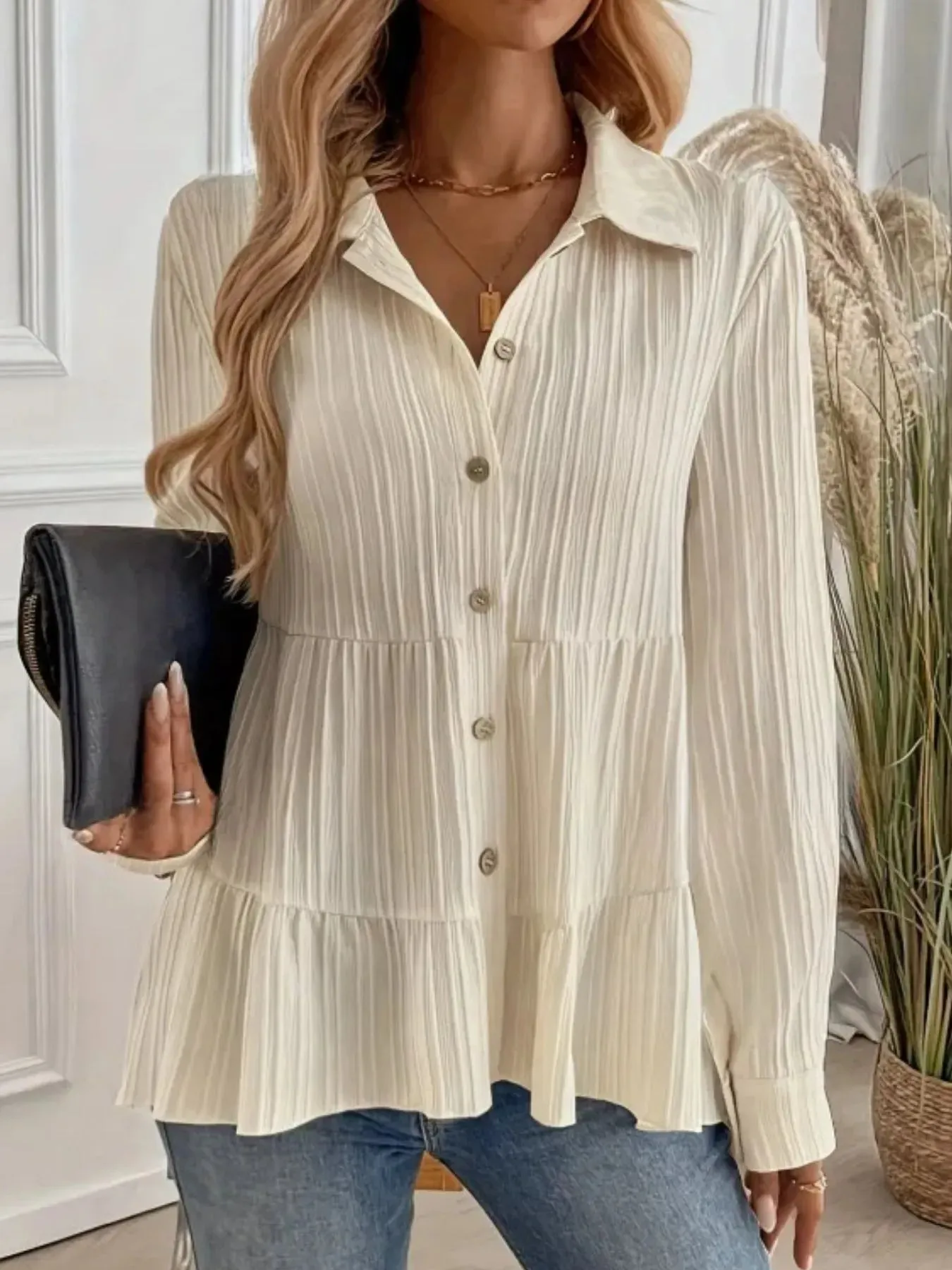 Striped Button-Down Tiered Shirt sold by Charming Charlie product image thumbnail 3