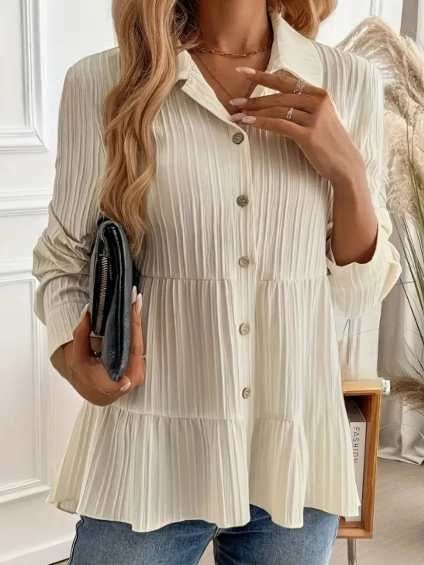 Striped Button-Down Tiered Shirt sold by Charming Charlie product image thumbnail 4