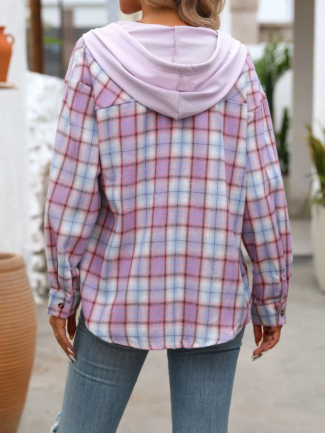 Plaid Button-Up Hooded Shirt sold by Charming Charlie product image thumbnail 3