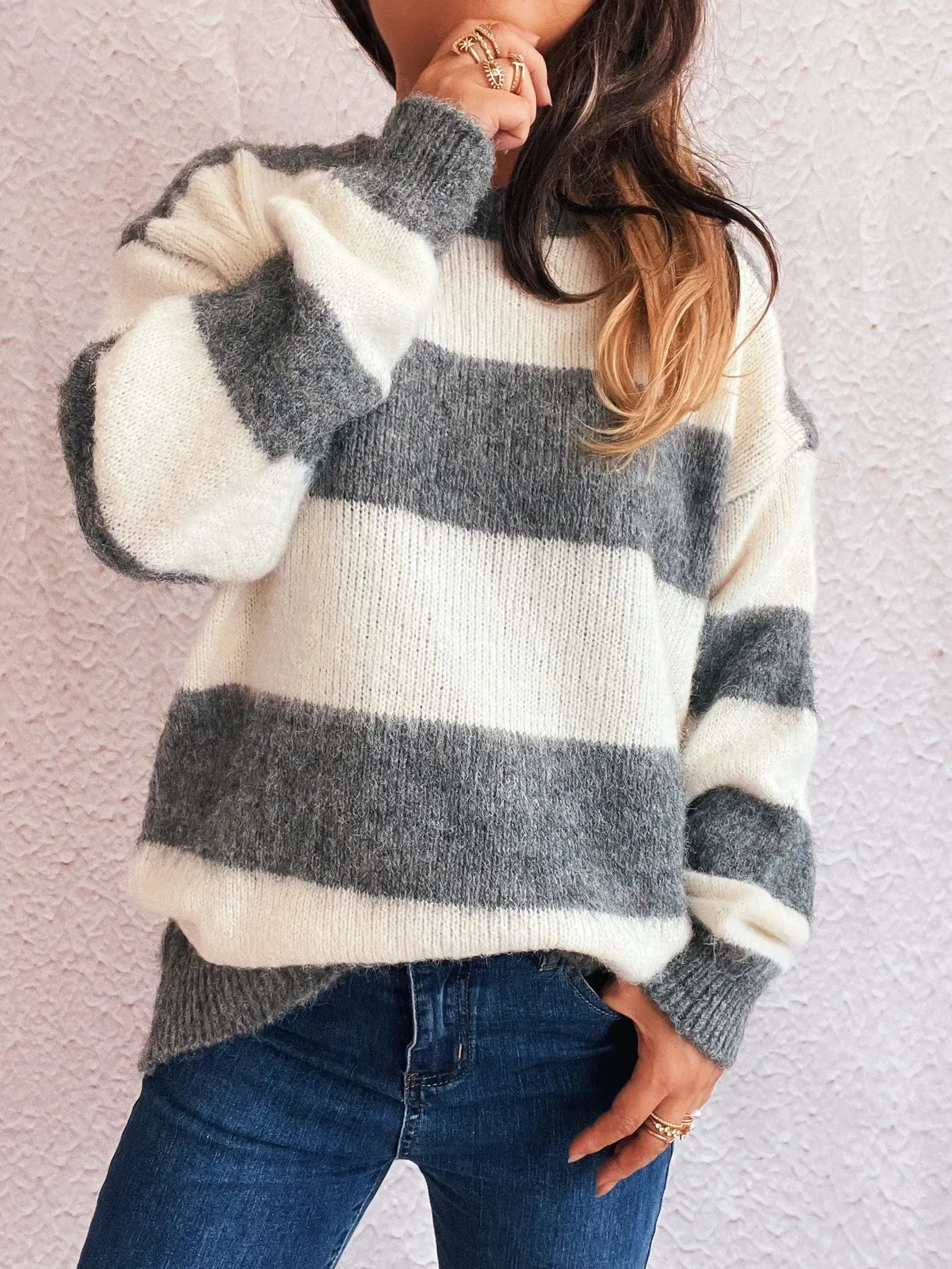 Striped Contrast Long Sleeve Sweater sold by Charming Charlie