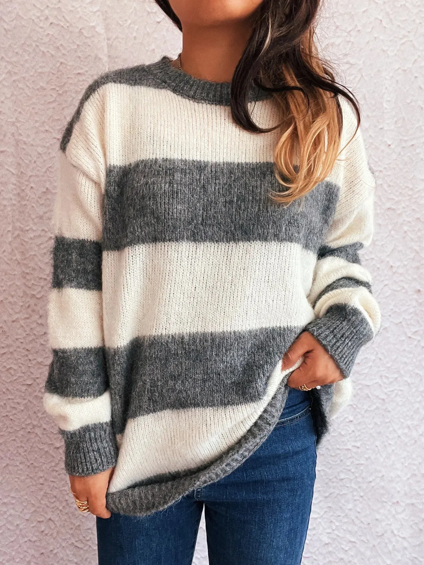 Striped Contrast Long Sleeve Sweater sold by Charming Charlie product image thumbnail 5