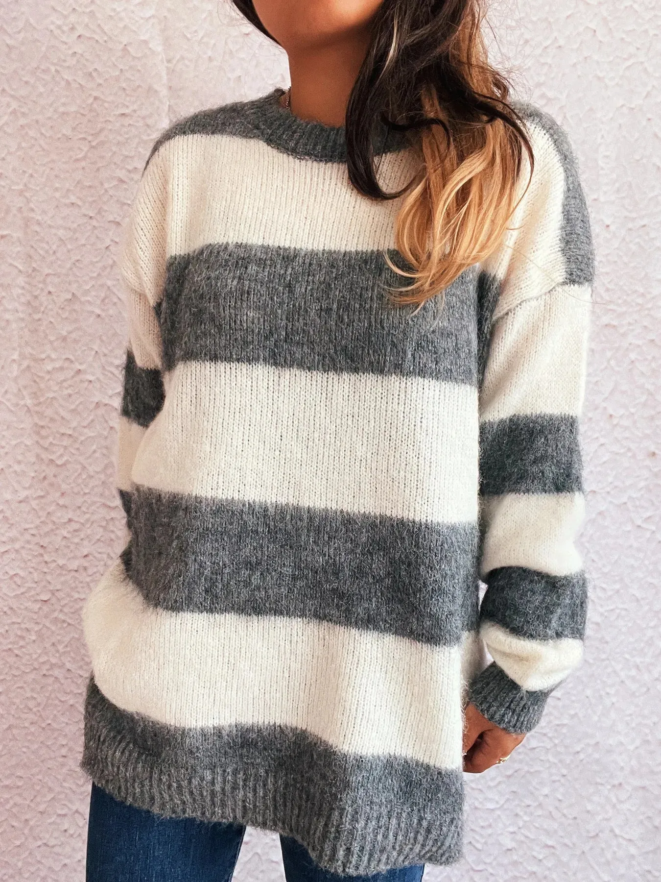 Striped Contrast Long Sleeve Sweater sold by Charming Charlie product image thumbnail 2