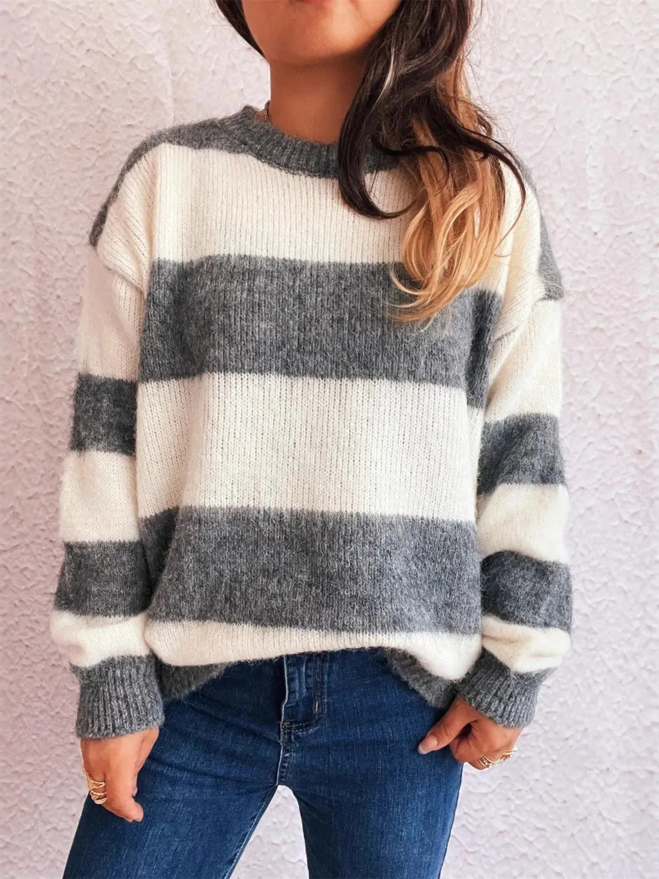 Striped Contrast Long Sleeve Sweater sold by Charming Charlie product image thumbnail 4