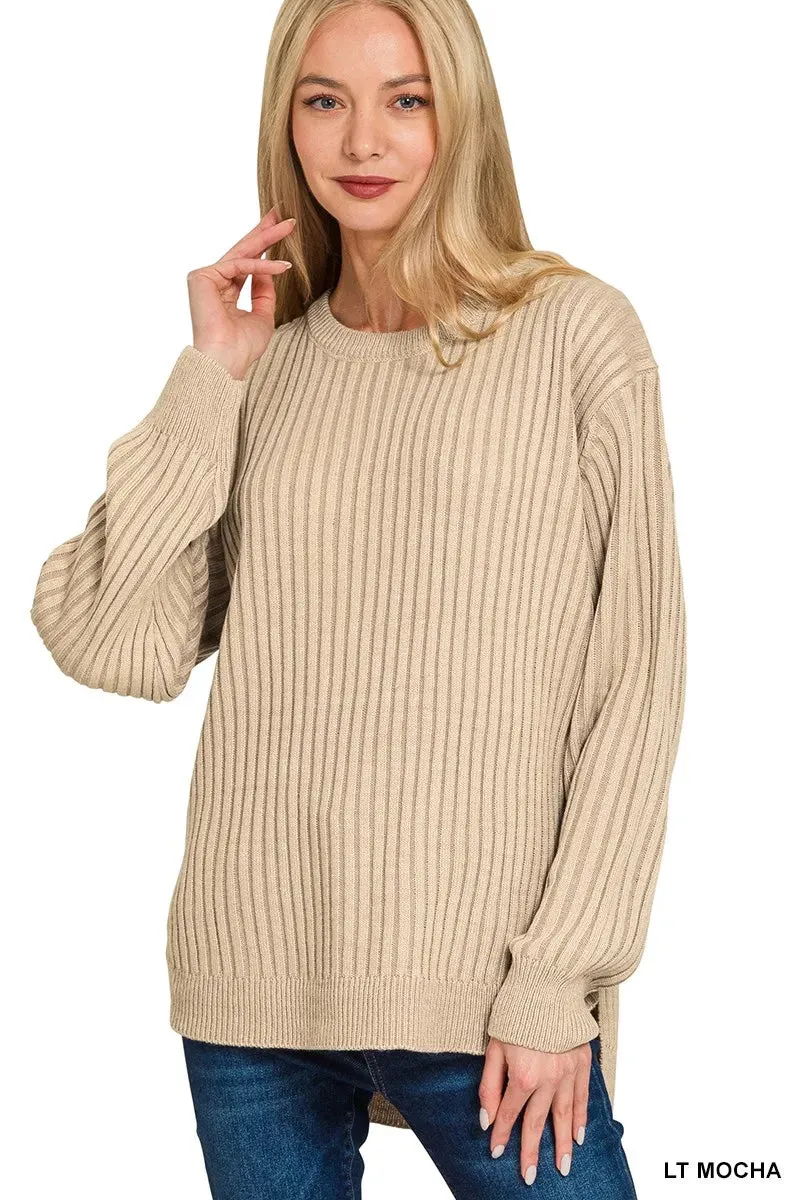 Zenana Curved Hem Two-Tone Ribbed Sweater sold by Charming Charlie