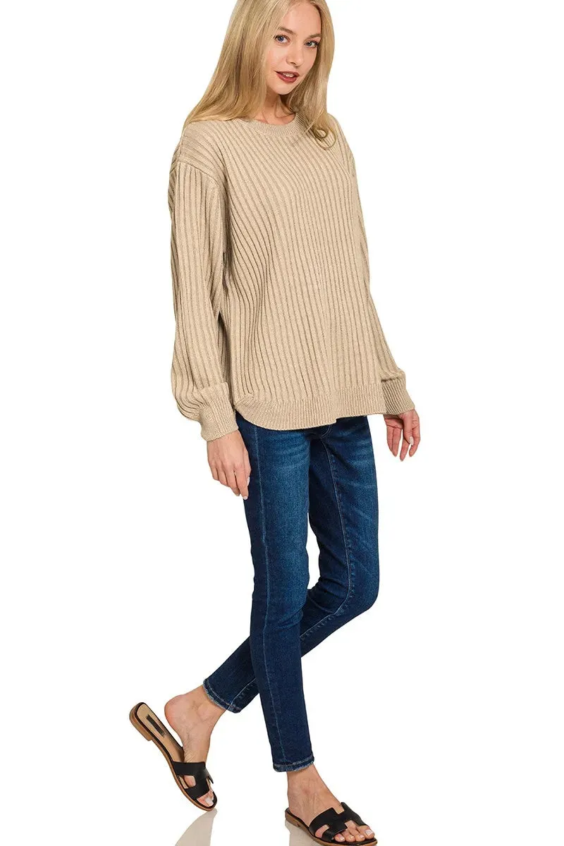 Zenana Curved Hem Two-Tone Ribbed Sweater sold by Charming Charlie product image thumbnail 2