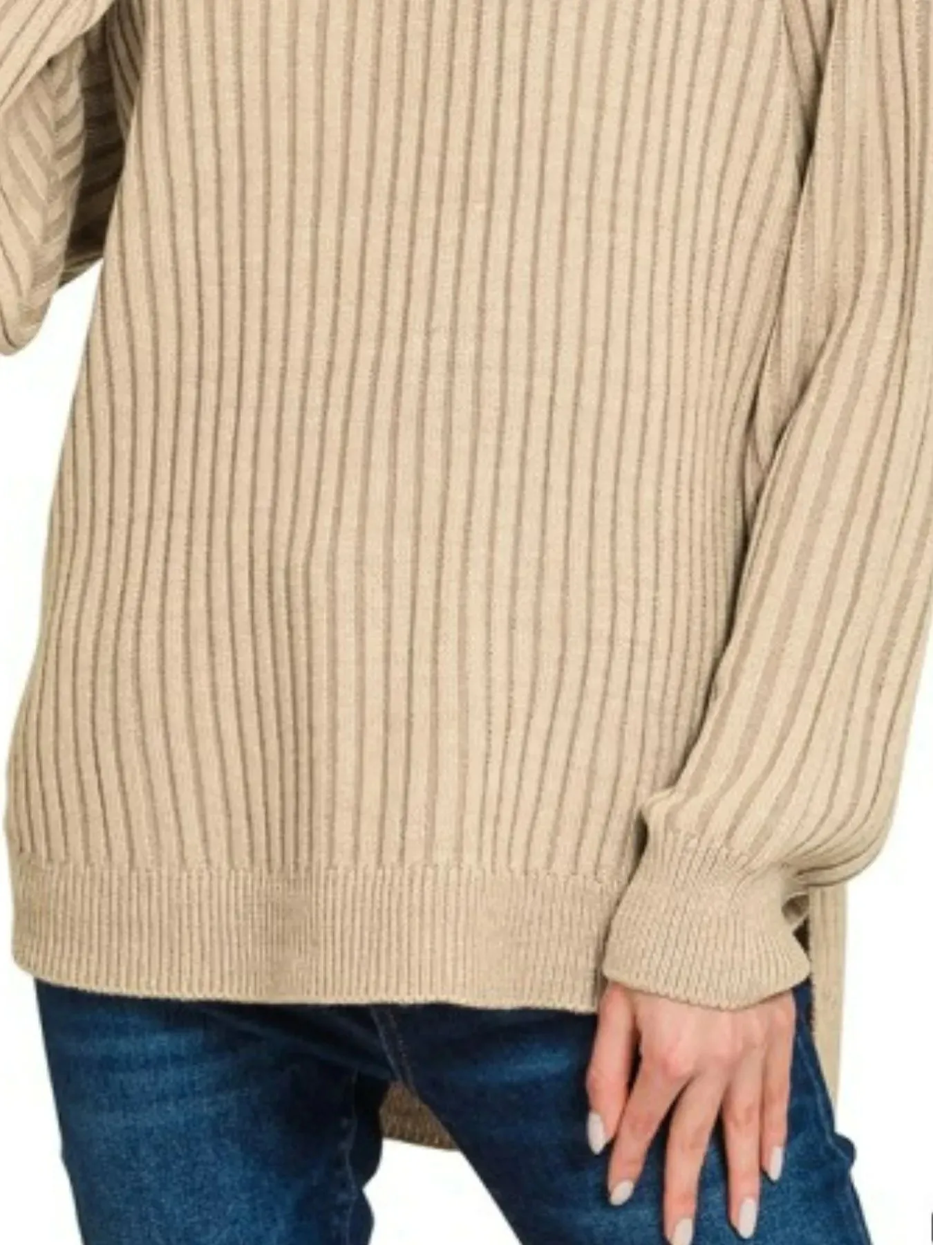 Zenana Curved Hem Two-Tone Ribbed Sweater sold by Charming Charlie product image thumbnail 3