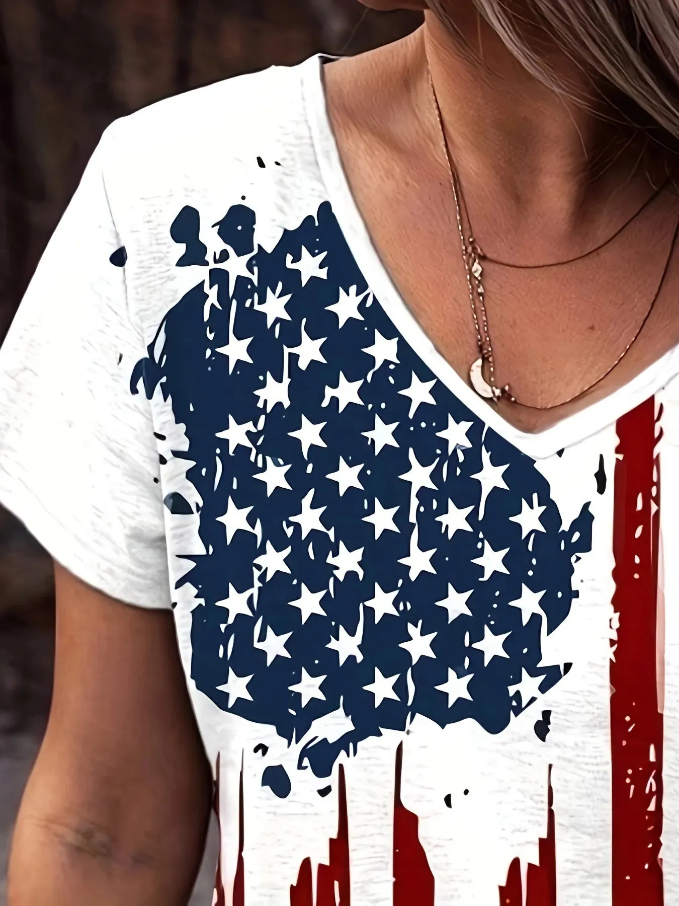 American Flag V-Neck Short Sleeve T-Shirt sold by Charming Charlie product image thumbnail 3